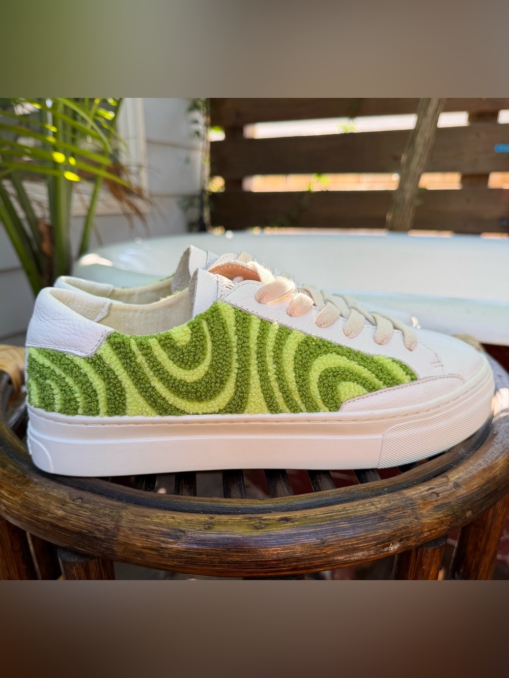 Soludos Ibiza Platform Green Psychedelic Spiral Textured Sneakers!